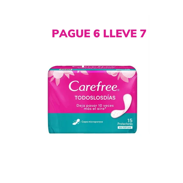 Protectores Carefree todos los dias de 15 unidades oferta pague 6 lleve 7
