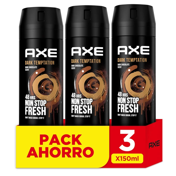 Desodorante Axe Dark Temptation en empaque de 3 unidades de 150 ml