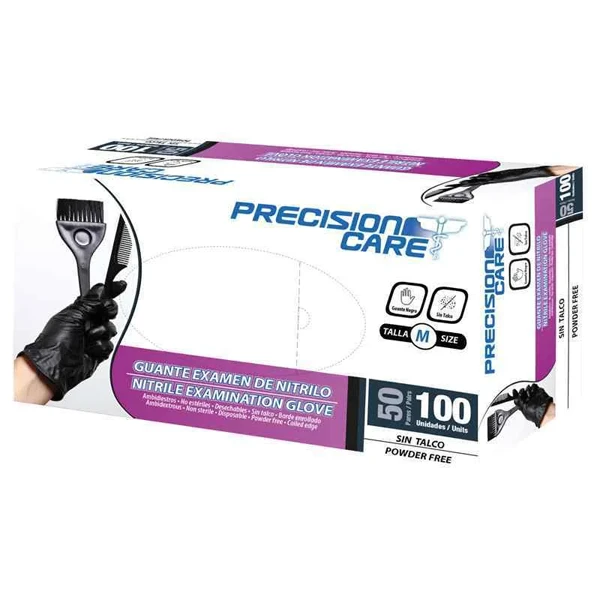 Guante de nitrilo Precision negro talla M en cajita de 100 unidades