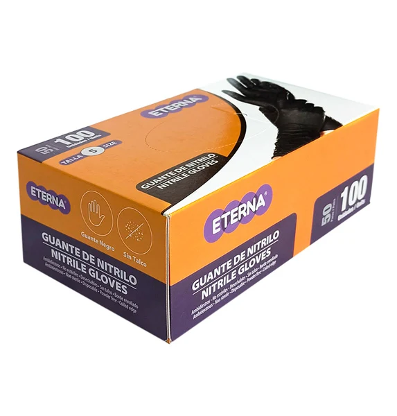 Guantes de nitrilo negro Eterna talla S caja por 100 unidades