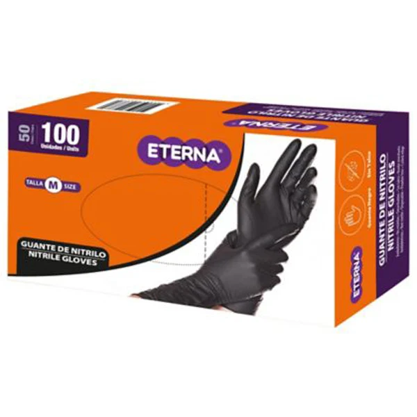 Guantes de nitrilo negro Eterna talla M caja por 100 unidades