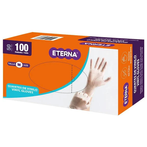 Guante de vinilo Eterna talla M en caja de 100 unidades