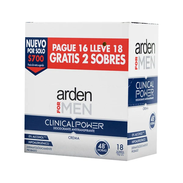 Desodorante Arden Men Clinical en display de 18 sachets