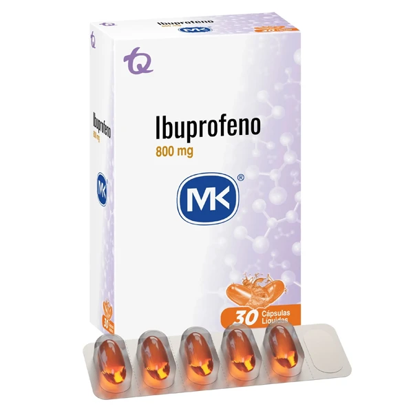 Ibuprofeno MK de 800 mg en display de 30 cápsulas líquidas