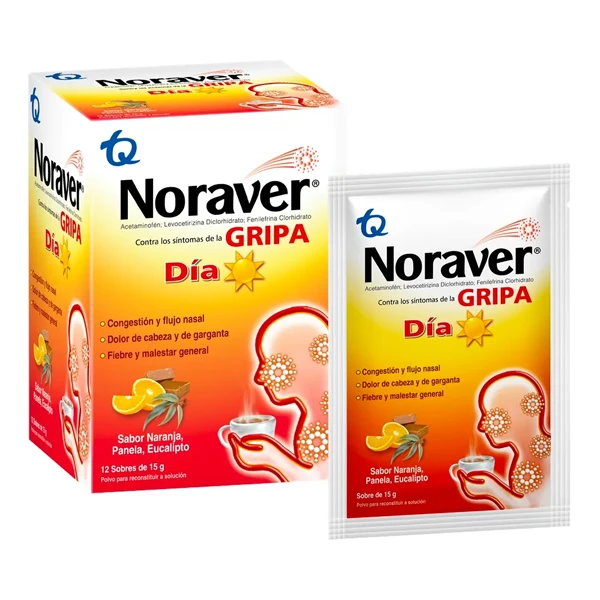 Noraver Gripa Día en display de 12 sobres