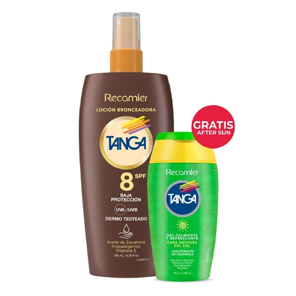 Bronceador Tanga FP8 loción de 185 ml + After Sun de 85 ml