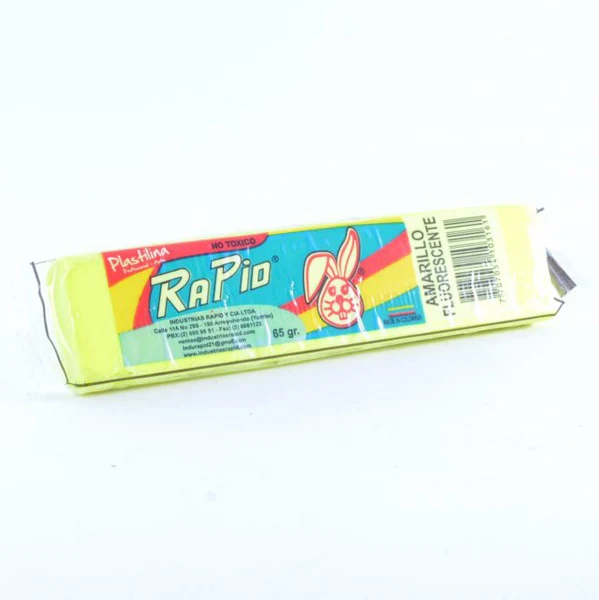 Plastilina Rapid en barra amararilla fluorescente de 65 gr