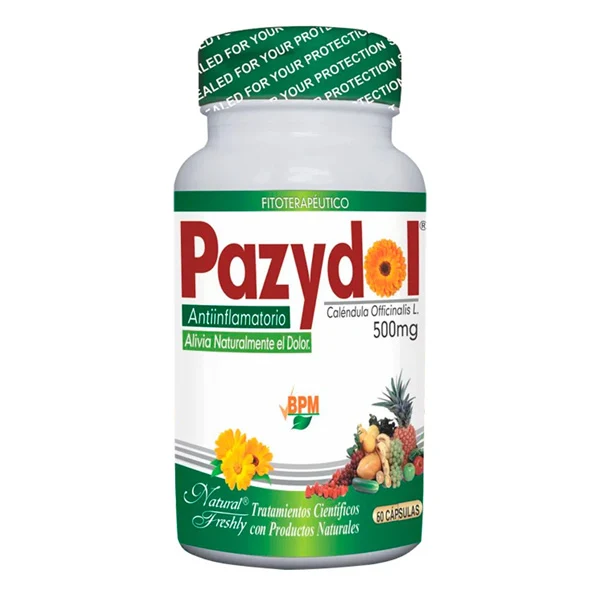 Antiinflamatorio Pazydol de 500 mg en cajita de 60 cápsulas
