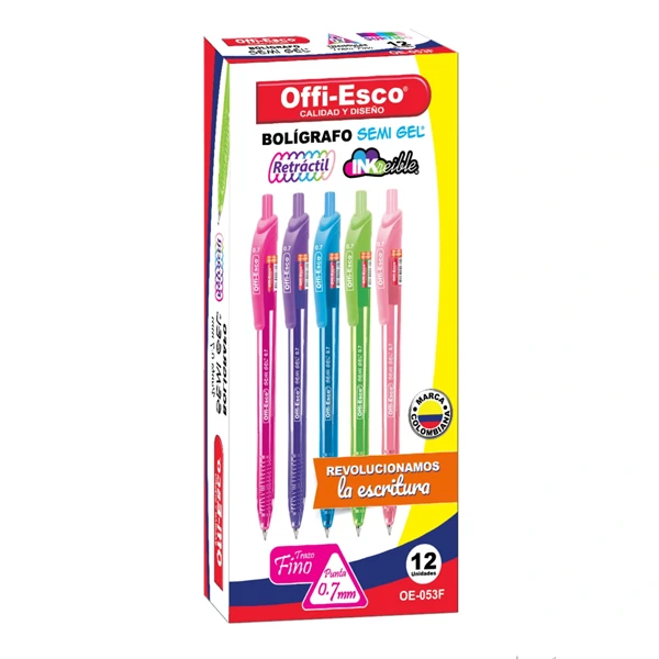 Lapicero retráctil Offi-Esco cubierta pastel en cajita de 12 unidades ref. OE-053F