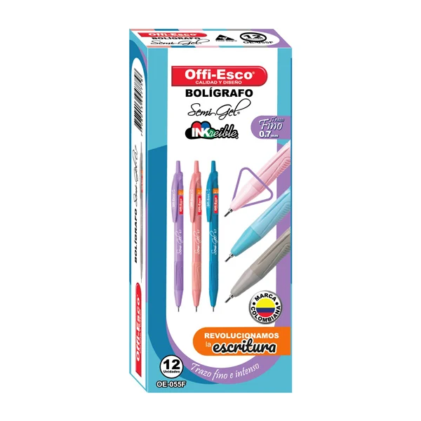 Lapicero retractil colores pastel Offi-Esco por 12 unidades