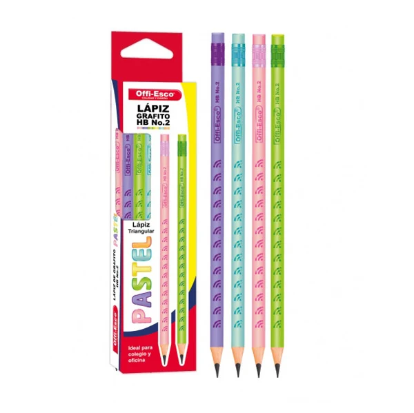 Lapiz Offi-Esco HB No.2 exterior color pastel en cajita de 12 unidades
