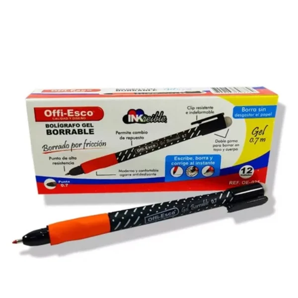 Lapicero de gel borrable negro Offi-Esco + Repuesto de tinta