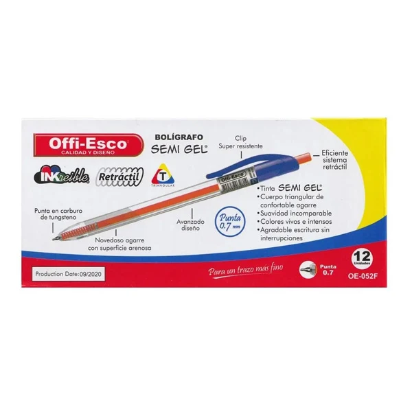 Lapicero retractil azul Offi-Esco por 12 unidades ref. OE-052F
