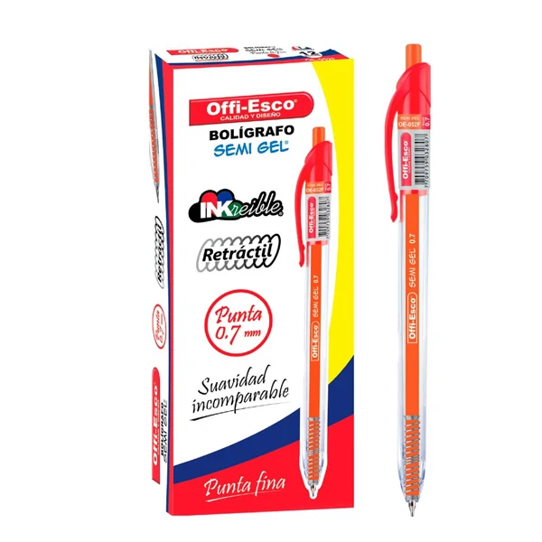 Lapicero retractil rojo Offi-Esco por 12 unidades