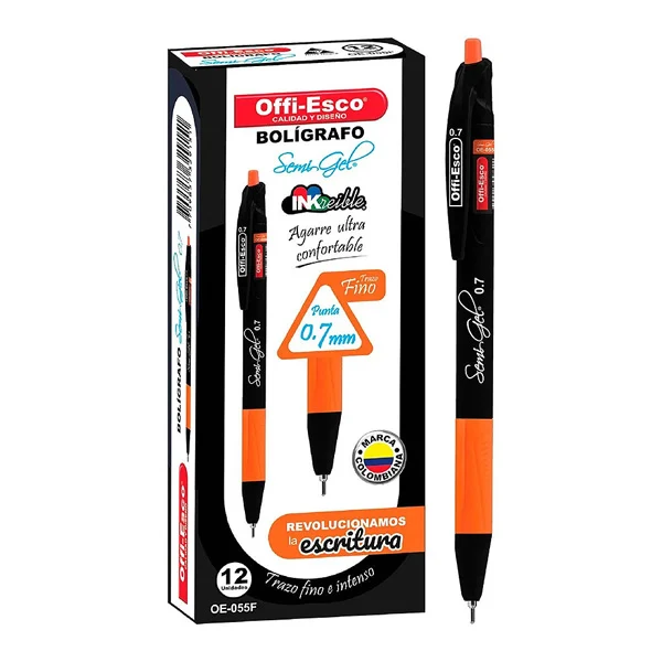 Lapicero Offi-Esco retráctil negro en cajita de 12 unidades ref. OE-055F