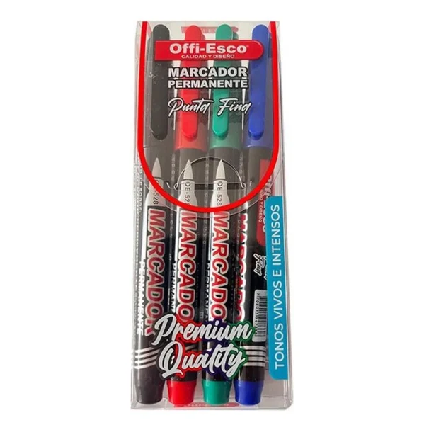 Marcador Offi-Esco permanente colores surtidos en empaque de 4 unidades ref. OE-528-4