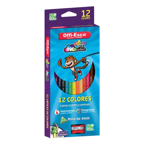 Colores unipunta Offi-Esco + Sacapunta de 4 mm en cajita de 12 colores