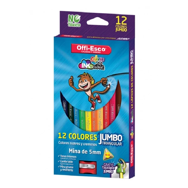 Colores Offi-Esco Jumbo mina 5 mm en caja de 12 colores